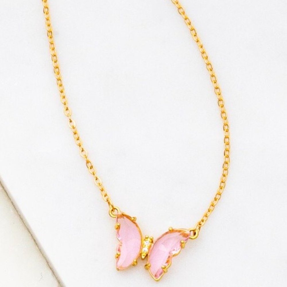 ❌SOLD OUT❌ MEADOW PINK GEM BUTTERFLY NECKLACE - Picture 1 of 1